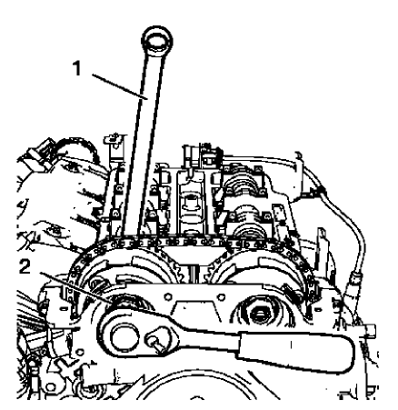 Fig. 248: Intake Camshaft Sprocket Bolt And Wrench