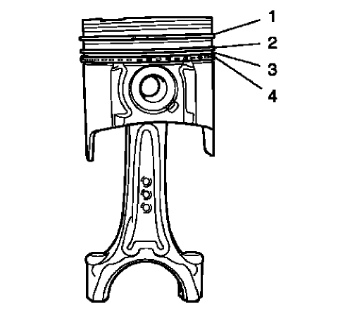Fig. 337: Upper Compression Ring, Lower Compression Ring, Oil Rings And Oil Ring Spacer