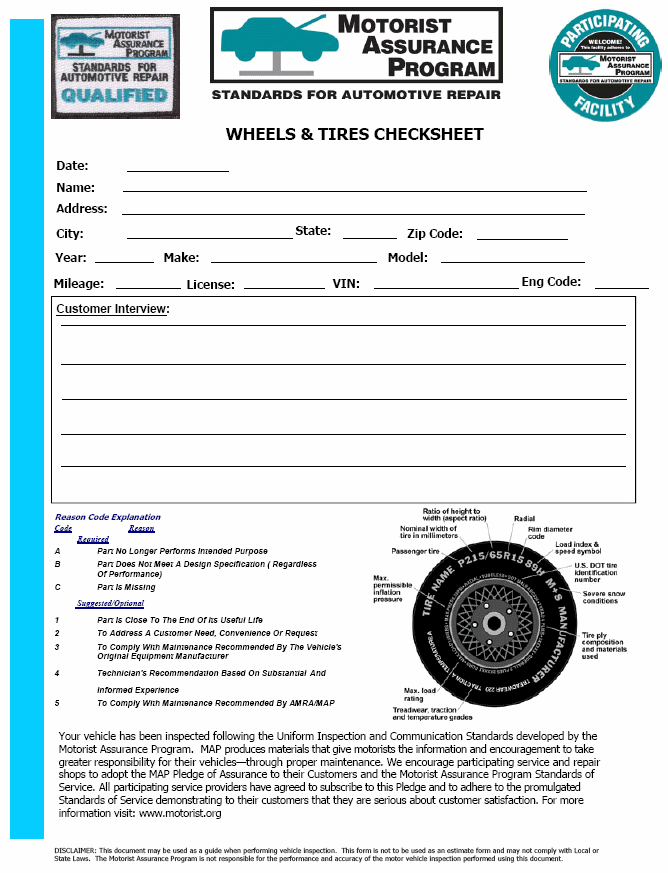 Fig. 18: Wheels & Tires Checksheet (1 Of 2)