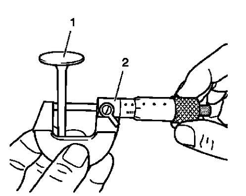 Fig. 325: Measuring Valve Stem Diameter Using Micrometer Gauge