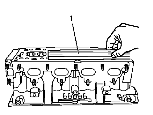Fig. 326: Using Straightedge To Inspect Cylinder Head Sealing Surface For Flatness