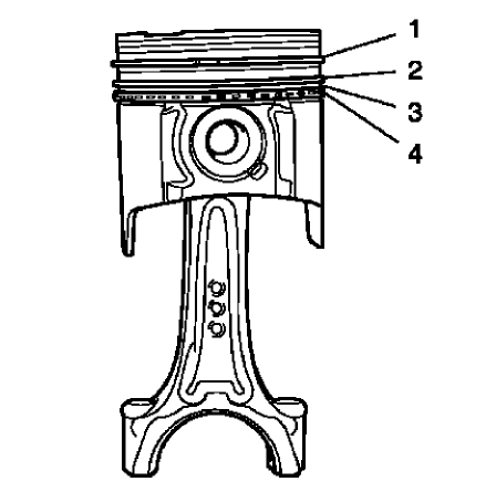 Fig. 351: Upper Compression Ring, Lower Compression Ring, Oil Rings And Oil Ring Spacer
