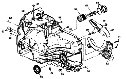 Fig. 5: Transmission Case Assembly Components -- 6T40/6T45/6T50 -- Gen 2