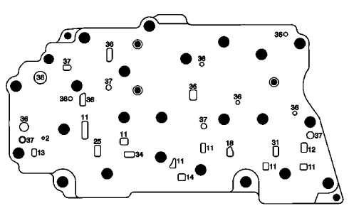 Fig. 27: Channel Plate -- Control Solenoid (w/Body and TCM) Valve Assembly Side