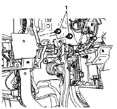 Fig. 48: Brake Pedal Release Bracket And Bolts