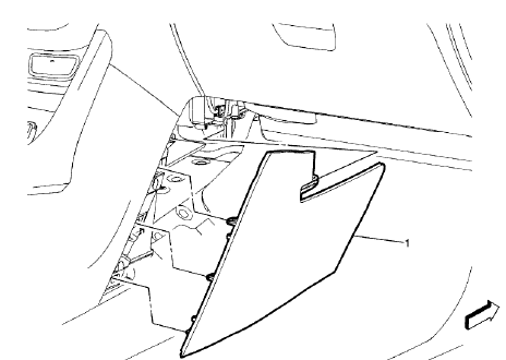 Fig. 129: Front Floor Console Extension - Right Side