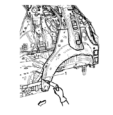 Fig. 99: Drilling Welds From Rear Wheelhouse Outer Panel