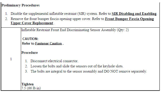 Front End Inflatable Restraint Discriminating Sensor Replacement (Encore)