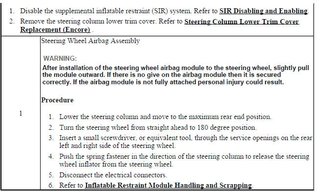 Steering Wheel Airbag Replacement (Encore)