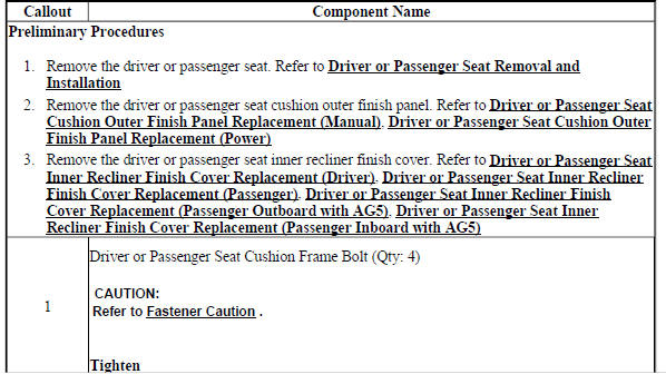 Driver or Passenger Seat Cushion Frame Replacement