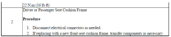 Driver or Passenger Seat Cushion Frame Replacement