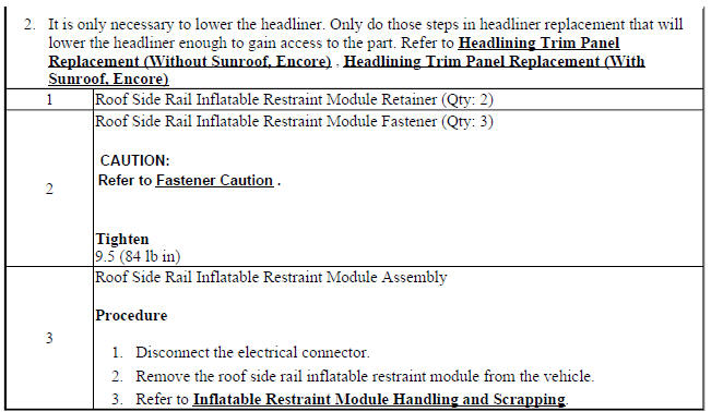 Airbag Roof Side Rail Module Replacement (Encore)