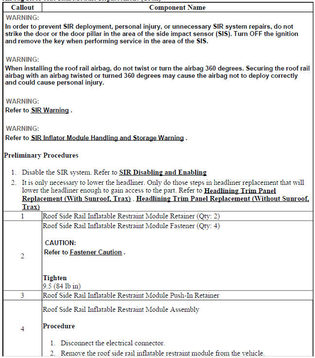 Airbag Roof Side Rail Module Replacement (Trax)