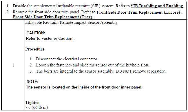 Inflatable Restraint Remote Impact Sensor Replacement