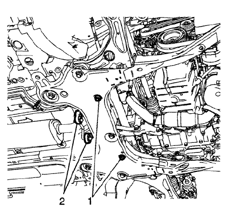 Fig. 18: Steering Rack Retaining Bolts And Exhaust Isolators